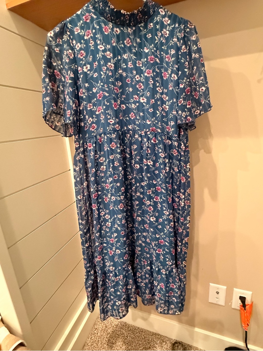 orange creek Blue Floral Smocked Sleeve Dress